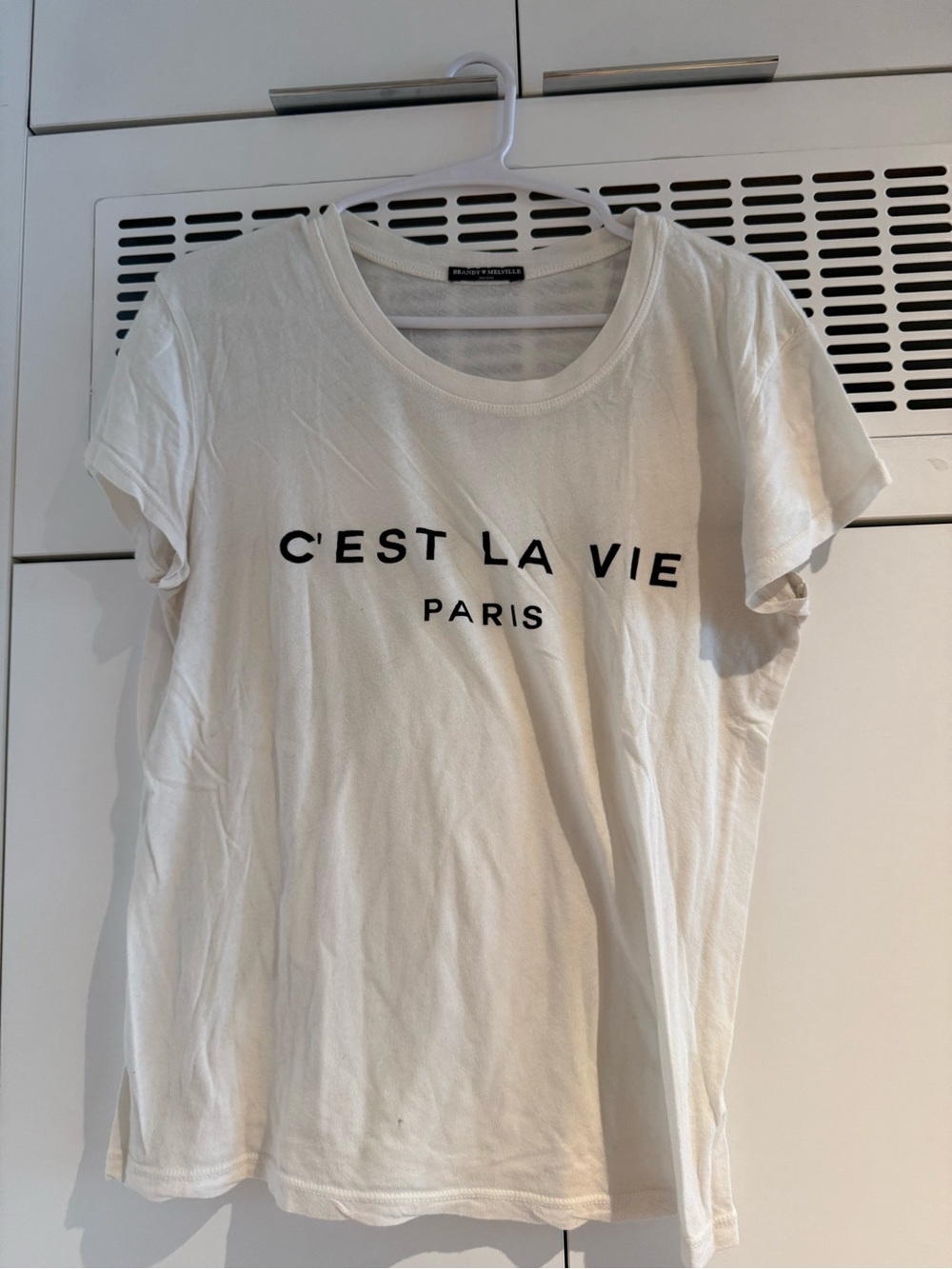 Brandy Melville White Tee with Black C'EST LA VIE PARIS Print